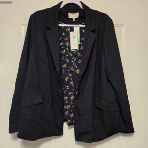 Skies Are Blue Stitch Fix Women's Floral Lined Navy Blue Blazer Size 1X NWT